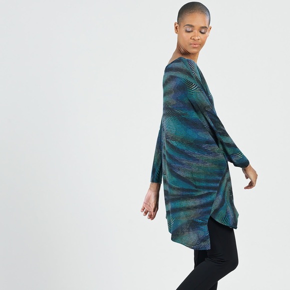 CLARA SUNWOO BLACK BLUE STRIPED PONCHO SLEEVE TOP SWEATER TUNIC SZ M - Picture 7 of 8